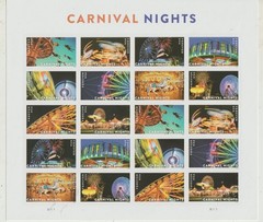 CARNIVAL NIGHTS Sheet of 20 New USPS one ounce rate stamps sent from OKC, OK