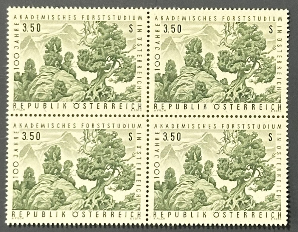 Austria 1967, Stone pines (Pinus cembra) VF MNH, Mi 1251 BLOCK OF 4