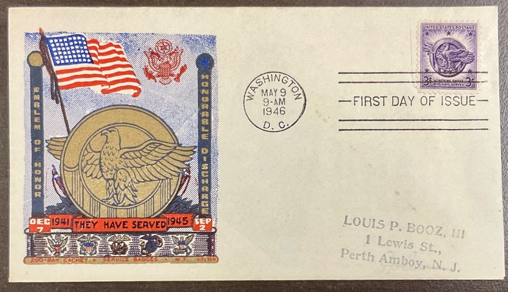 940 Zoo-bay Multi-color cachet Honorable Discharge Emblem WWII FDC 1946