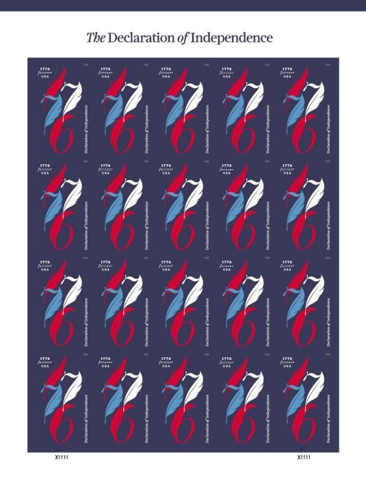 US Declaration of Independence Pre-Order Imperf Sheet Pane of 20 NDC 2026