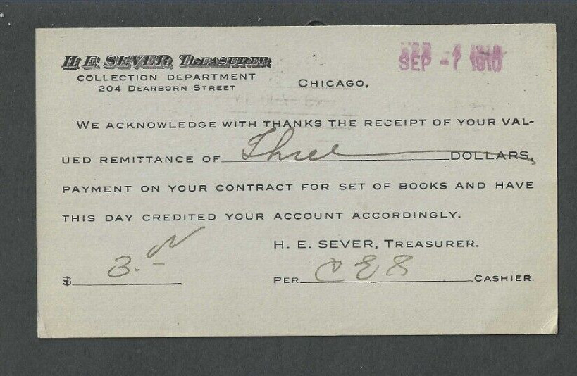 1910 Chicago IL A E Sever Book Seller On Scarce UX21