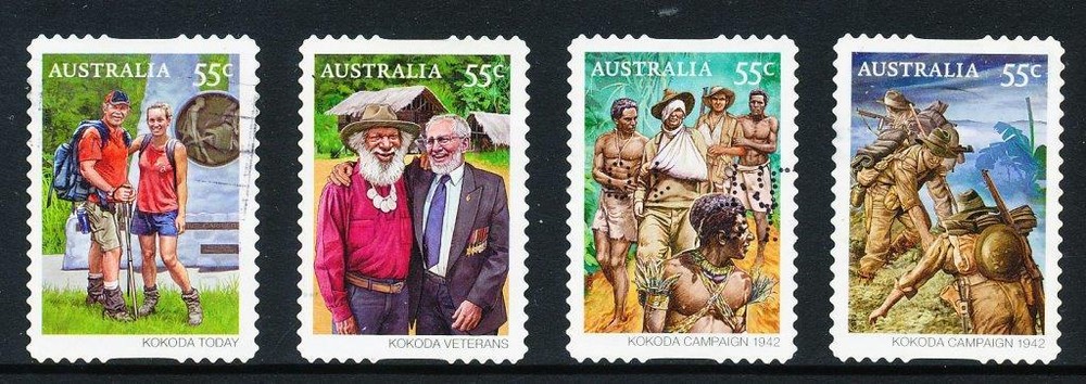 Australian 2010 Kokoda, 4 Peel and Stick stamps, used