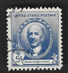 Sc# 887 5c Daniel C. French Famous American with Handstamped Cancel – (A-2)