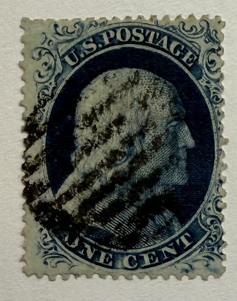 US #20 1857 1c blue Franklin Type II, plate 4 Used *Cert.; $1,250 SCV