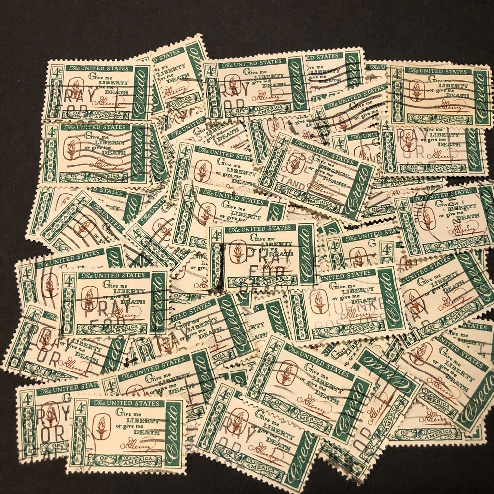 Postage Stamps For Crafting: 1960 4c Patrick Henry Quote; Multi-Color; 50 Pieces