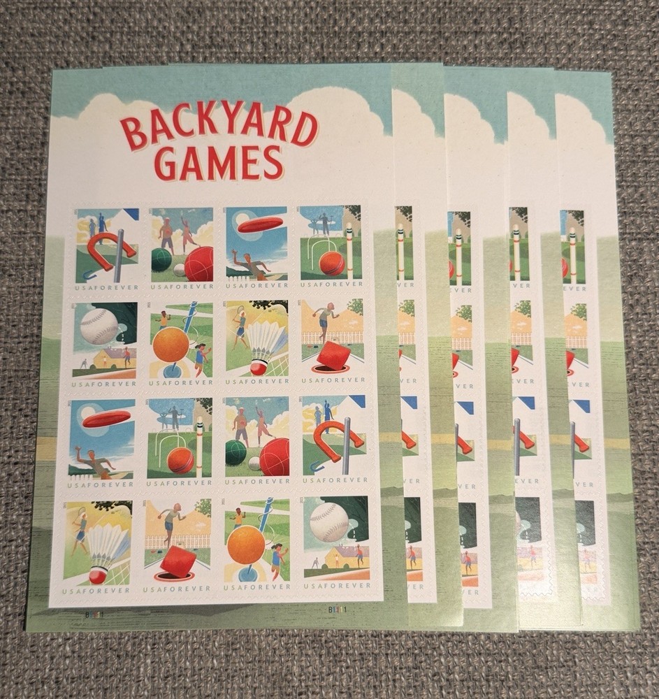 2021 “Backyard Games” Forever Stamp Sheet – FV $12.48 – US Scott #5627-34
