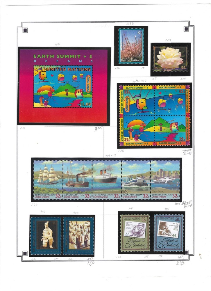 477 United Nations stamps mint from 1971-1997 on album pages all different