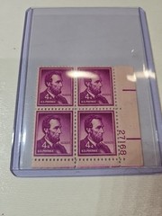 1950’s RARE! MINT unhinged Plate block Of (4) Abraham Lincoln 4 cent stamp MNH