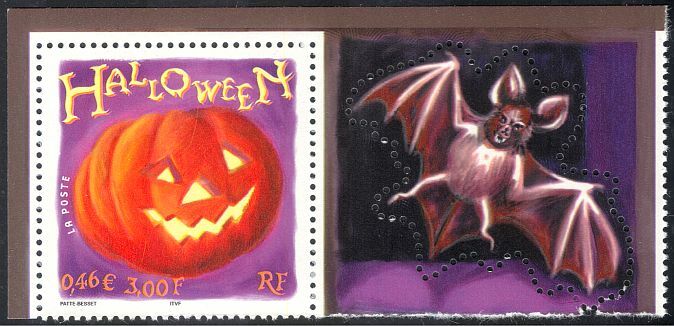 France 2001 Halloween Greetings/Pumpkin/Bat/Animals/Animation 1v + lbl (n37367m)