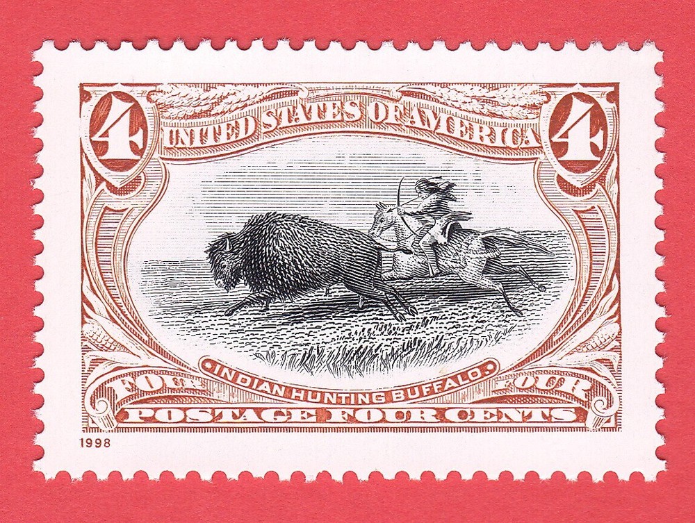 1998 INDIAN HUNTING BUFFALO STAMP 4 CENT BI-COLOR RE-ISSUE OF 1898 DESIGNS MNH