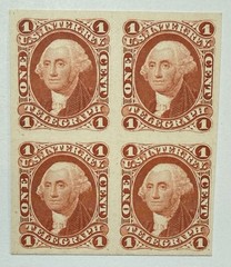 US 1862-71 #R4p4 1c red Wash. “Telegraph” Proof on Card Bk/4, unused; $200 SCV
