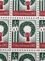 1962 US Postage Stamps Scott #1205 4 Cent Full Sheet of 100 Christmas Wreath