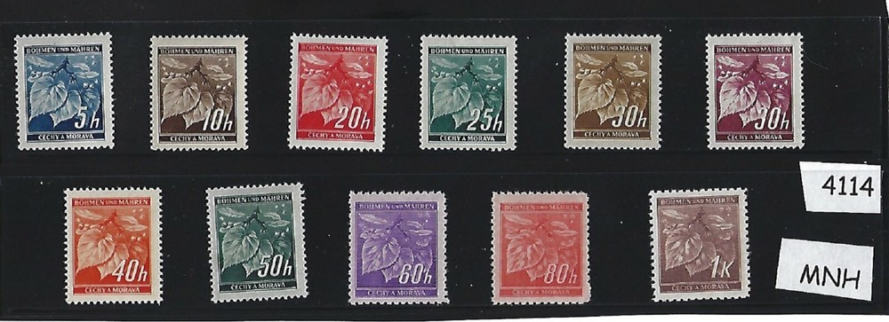 MNH complete stamp set / B a M WWII Germany Occupation / Linden Leaves