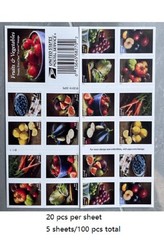 2020 USPS Fruits and Vegetables Forever Stamps – Scott #5484-5493 MNH- 100 PCS