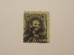 US Stamp Scott No 91 1867 15c Abraham Lincoln, Black, E Grill, Perf 12 VF
