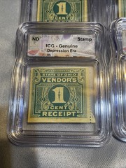 4 Pack- 1930s State of Ohio 1c Vendor’s Receipt Prepaid Sales Tax Stamp ICG Slab
