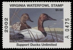 2002 Virginia State Duck Stamp Mint Never Hinged. Original Gum