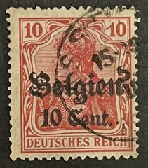 Travelstamps: Germany Occu. Belgium OP Stamps 10c on 10pf Used Handstamped