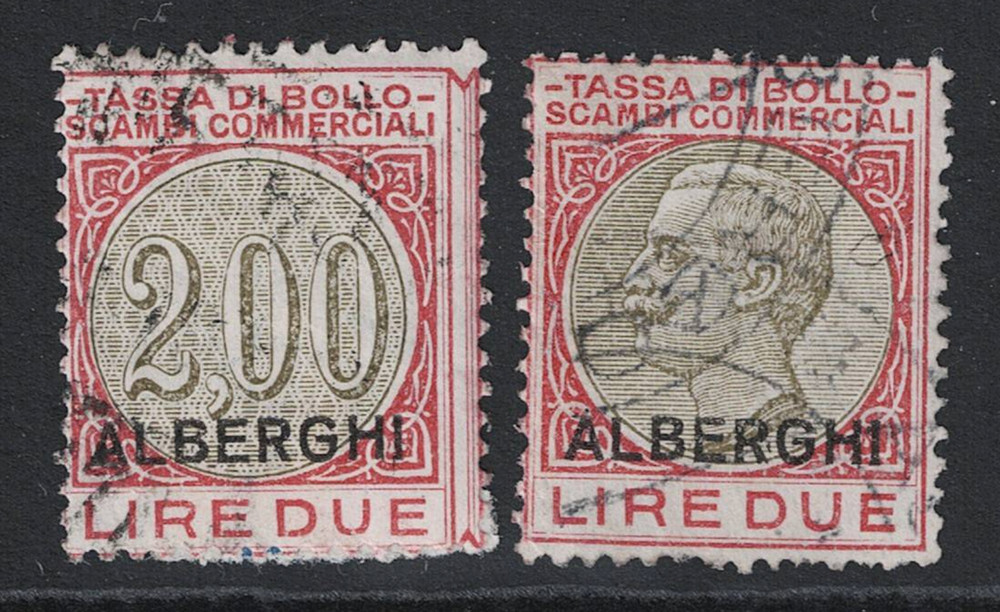 Italy 1924 2 Lire Revenues (x2) Wmk Upright – S32084