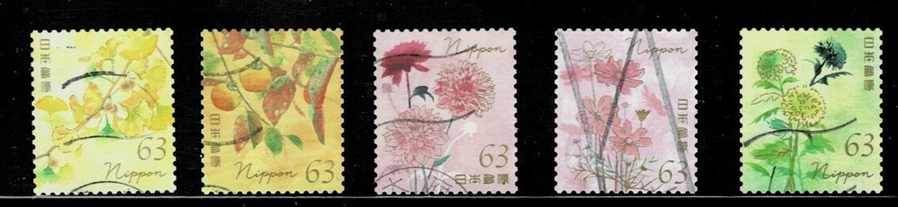 Japan 2022 Autumn Greetings 63Y Complete Used Set Sc# 4609 a-e