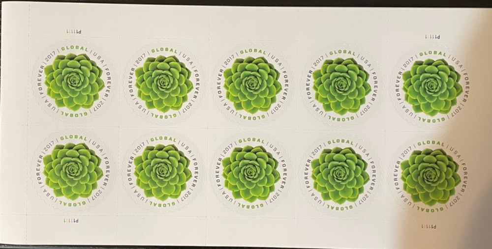 2017 Green Succulent Global (International) Stamps – Sheet of 10 – Forever – MNH