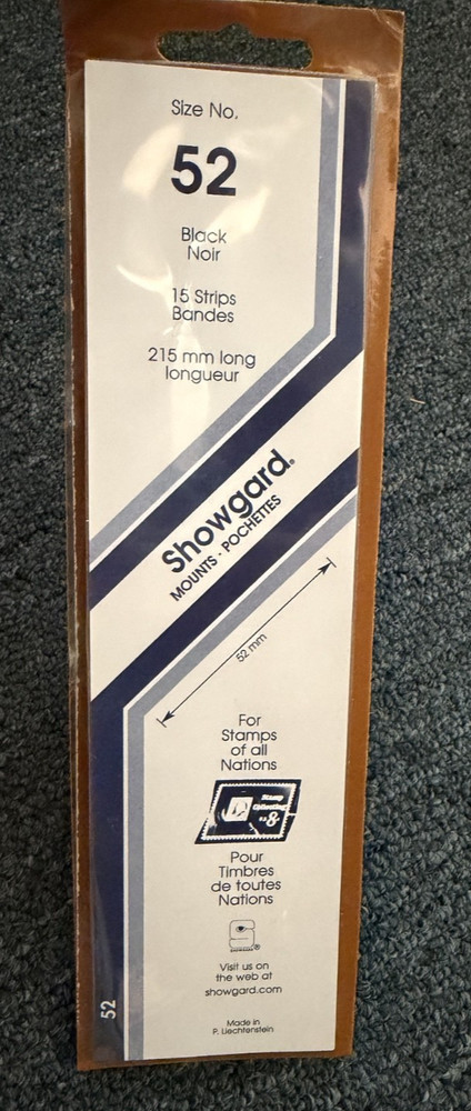 NEW Showgard Stamp Mounts – Size 52 Black – 15 strips – 215 mm long