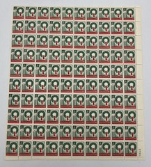 1962 US Postage Stamps Scott #1205 4 Cent Full Sheet of 100 Christmas Wreath
