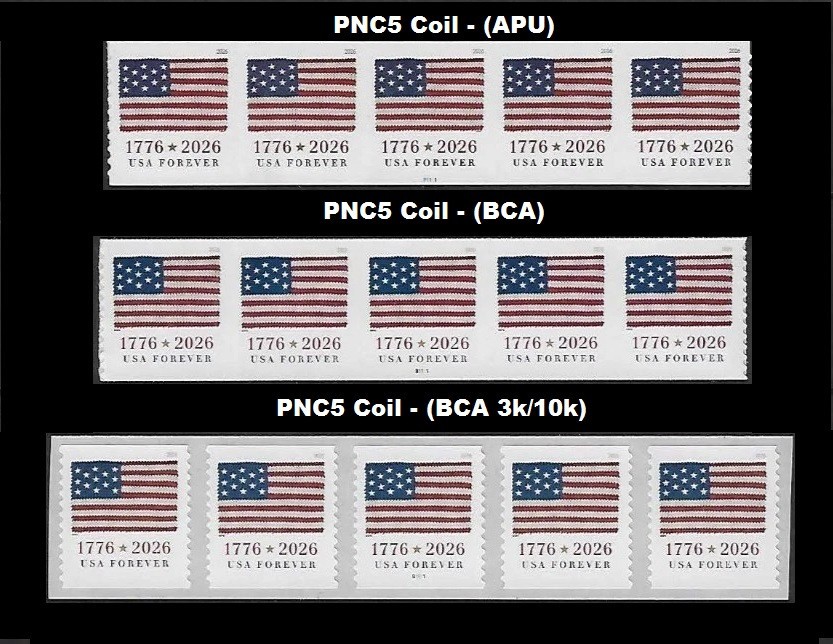 *NEW* 2026 US FLAG COILS – PNC5 (3-PNC5 Coil Strips) 2026 Mint NH