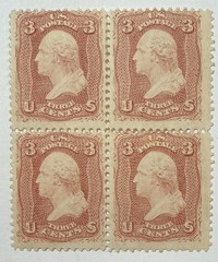 US #65 1861 3c bright rose Washington perf 12 MLH Block of 4, O.G.; $700 SCV