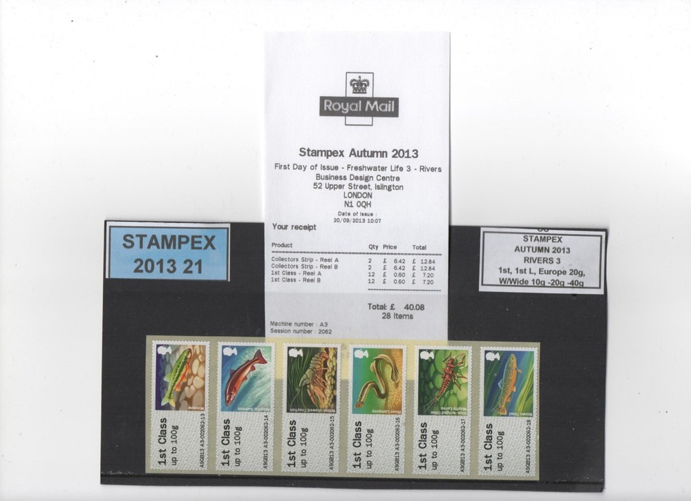 POST GO RIVERS A SERIES STAMPEX SEPT 2013 A3 1ST CLASS STRIP of 6