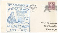 196th Anniversary of Founding of Richmond Shacco Virginia Cover! VA Green Cachet
