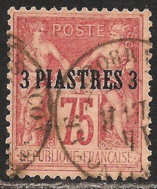 France – Offices Turkey (Levant) #4 XF USED – 1885 3pi on 75c Peace and Commerce