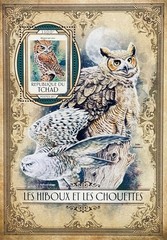 CHAD OWLS STAMP SHEET MNH 2017 BIRDS SNOWY OWL GREAT HORNED OWL WILDLIFE BIRD
