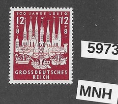 #5973 Germany 1943 MNH stamp Sc B249 Ancient Lubeck Germany