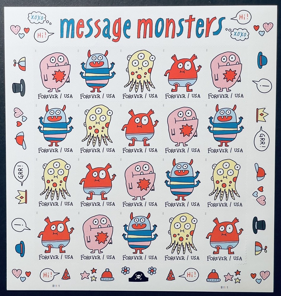 US 2021 MESSAGE MONSTERS FOREVER S/A STAMPS SHEET 20 MNH 5636-39 HALLOWEEN