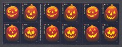 U.S. Sc# 5140b, Halloween – Jack-O’-Lanterns, 2016 F/VF MNH Pane of 20, SCV: $32