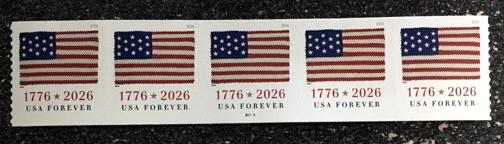 2026USA Forever US 1776 Flag – PNC Plate (#B1111) Coil Strip of 5 (BCA)