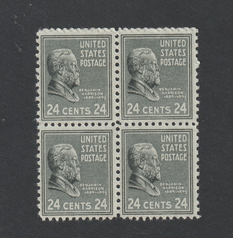 US 1938 Scott #828, Block of 4, 24 cent Prexi Benjamin Harrison OG, MNH