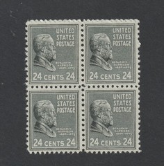 US 1938 Scott #828, Block of 4, 24 cent Prexi Benjamin Harrison OG, MNH