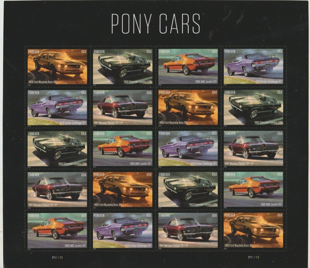 USPS Pony Cars, Sheet of 20 First Class Peel and Stick Stamps Sent from OKC, OK