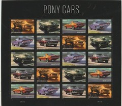 USPS Pony Cars, Sheet of 20 First Class Peel and Stick Stamps Sent from OKC, OK