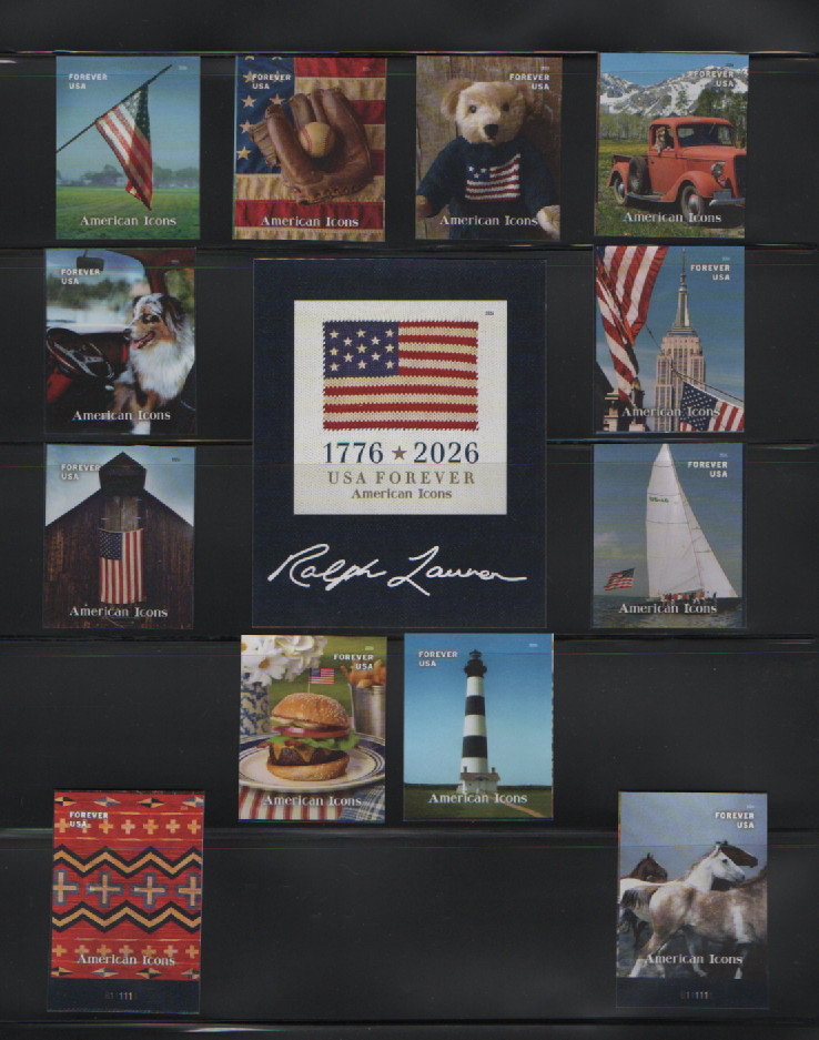 AMERICAN ICONS 2026 MNH NO DIE CUTS IMPERF USPS SET OF SINGLES 250TH ANNIVERSARY
