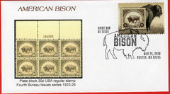 Bison, American Bison FDC, #569 Plate Block, 2026 Boston World Expo