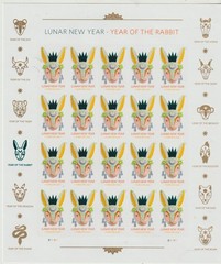 USPS SHEET OF 20 LUNAR NEW YEAR OF THE RABBIT STAMPS Sent from OKC, OK