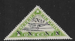 Liberia 1944-5, 30c on 1c airplane triangle, 4 “X”s UPRIGHT, mint $$$ #C46A