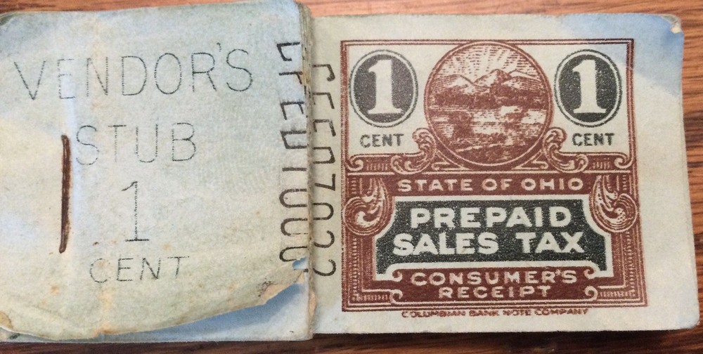 STATE OF OHIO PREPAID SALES TAX VENDOR’S STUB 1¢ STAMP BUNDLE