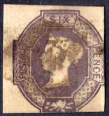 UK G.B. 1854 SIX PENCE S.G. #60 WATERMARK UPRIGHT SCOTT #7 IMPERF