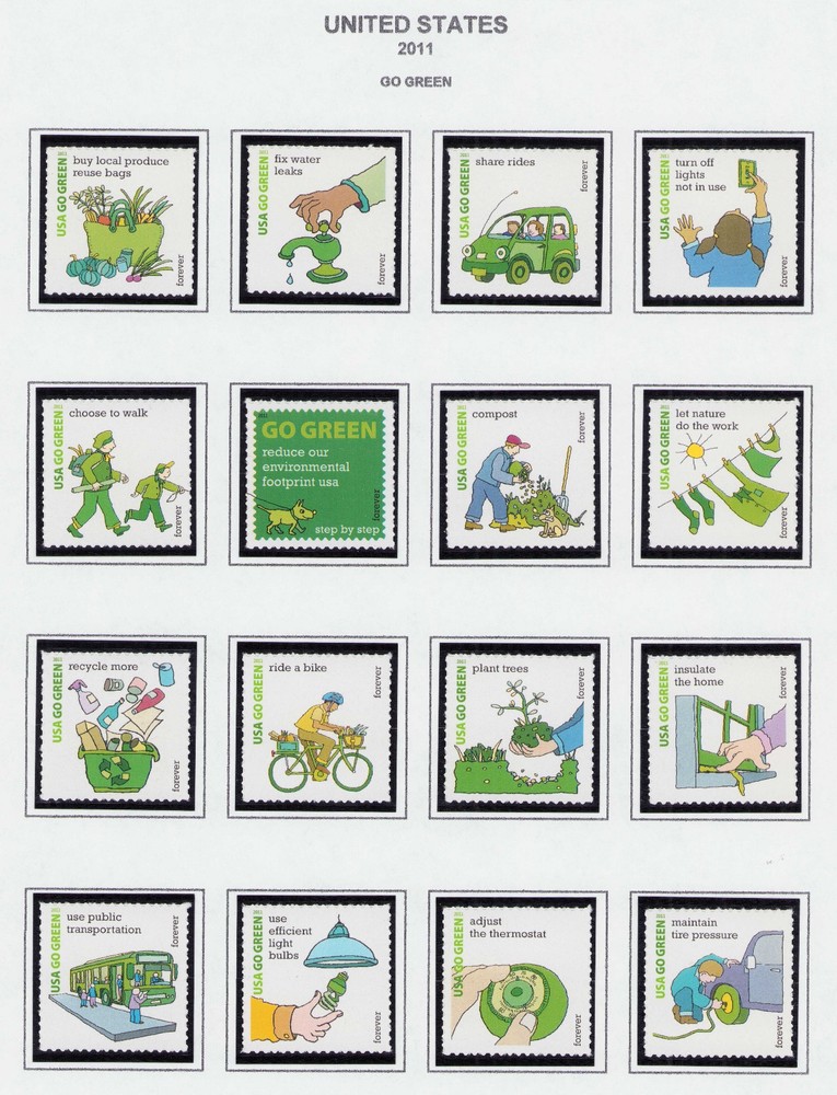 4524 GO GREEN set of 16 singles US Forever Stamps MNH 2011 post office fresh