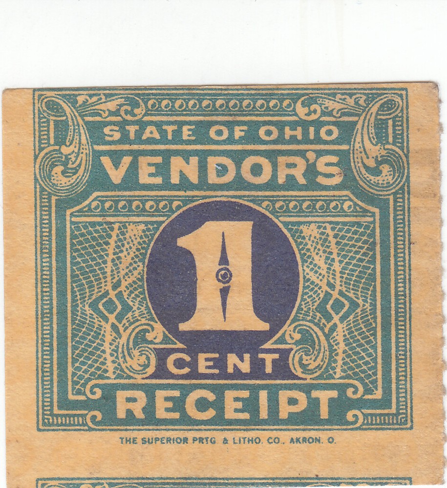 Ohio Prepaid Sales Tax Stamps – 1935 – 1c Vendor Receipt – Superior Litho