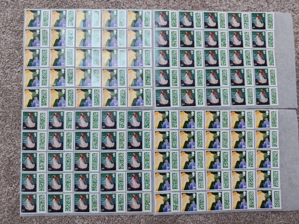 ** 100 × 2nd Second Class Stamps Unfranked Barcoded Genuine With Original Gum **